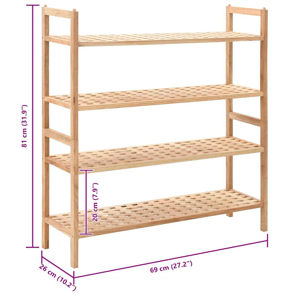 Wooden Shoe Rack Solid Walnut 69x26x81cm