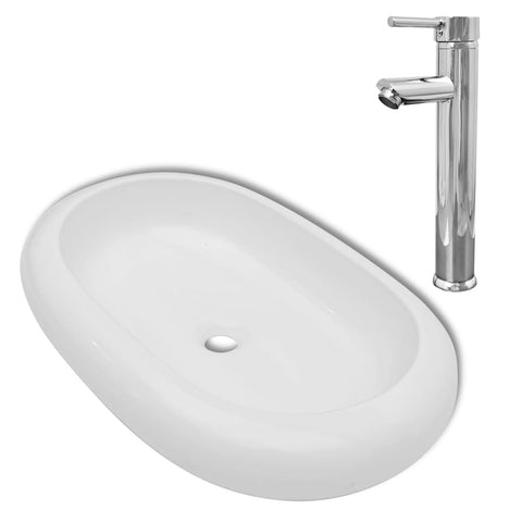 Bathroom Basin with Mier Tap Ceramic Oval -White