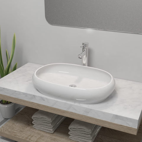 Bathroom Basin with Mier Tap Ceramic Oval -White
