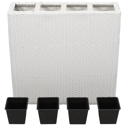 Planter with 4 Pots Poly Rattan White
