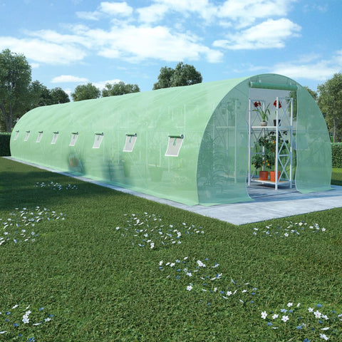 Greenhouse with Steel Foundation, Green/White