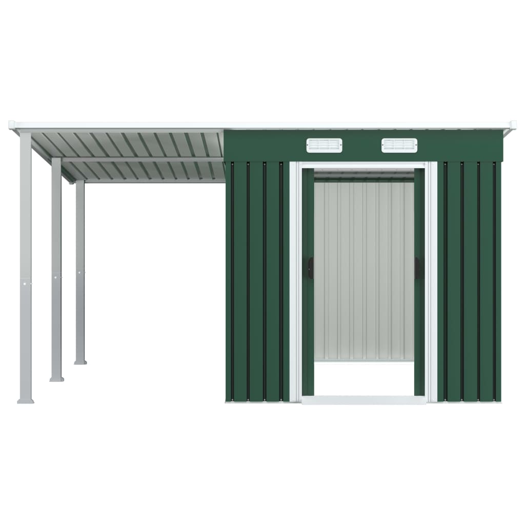 Garden Shed with Extended Roof Green Steel