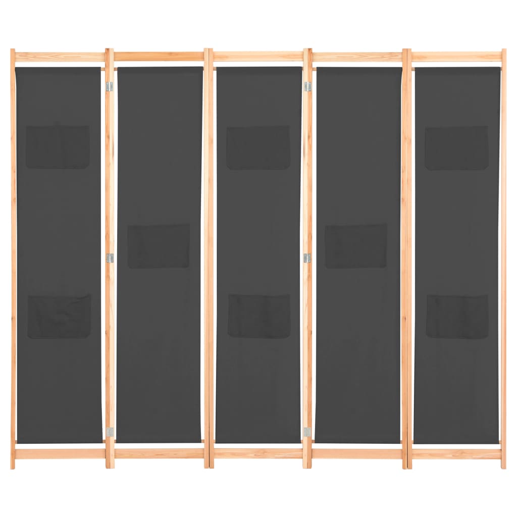 5-Panel Room Divider Grey Fabric