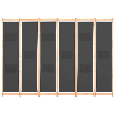 6-Panel Room Divider Grey Fabric