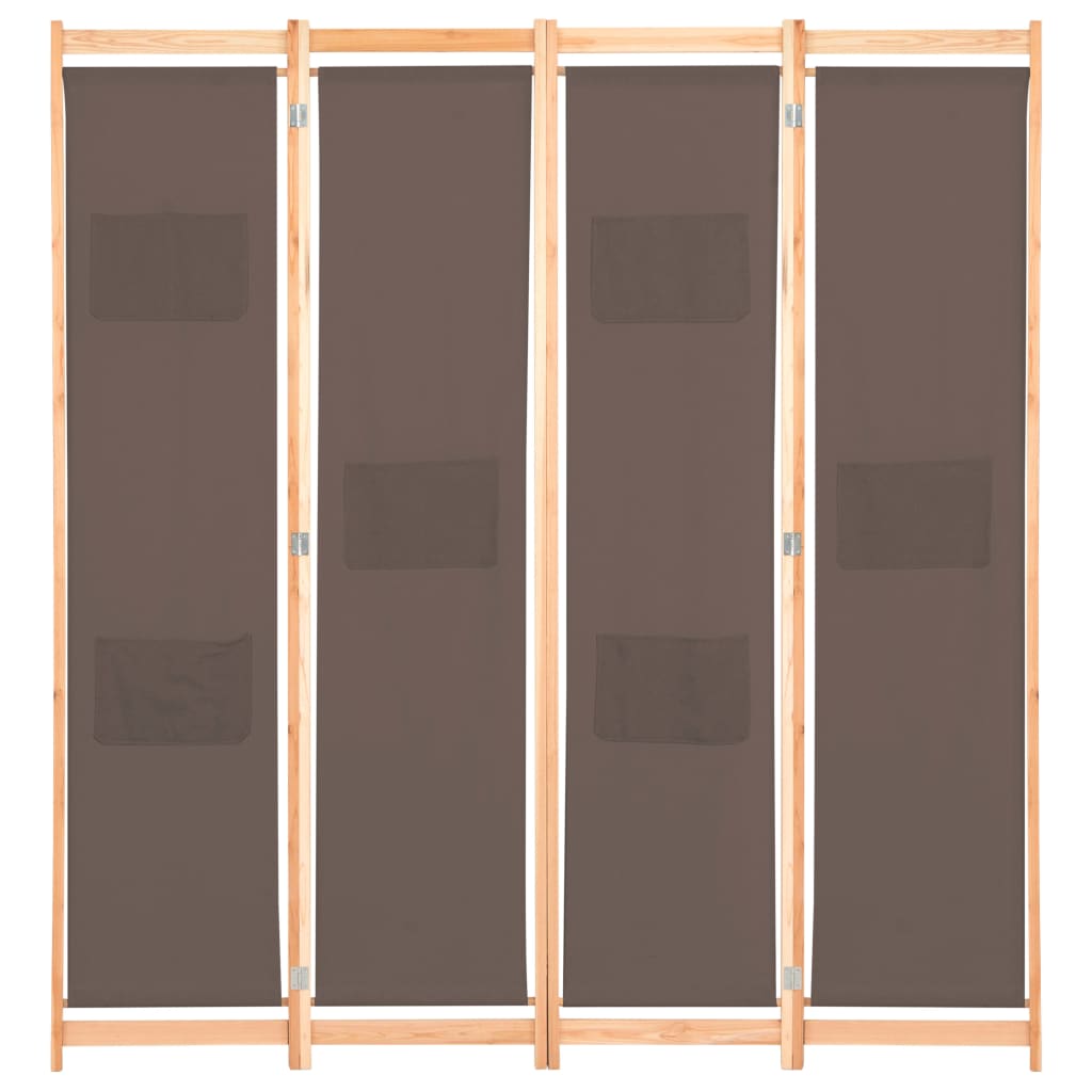 4-Panel Room Divider Brown Fabric