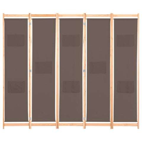 5-Panel Room Divider Brown Fabric