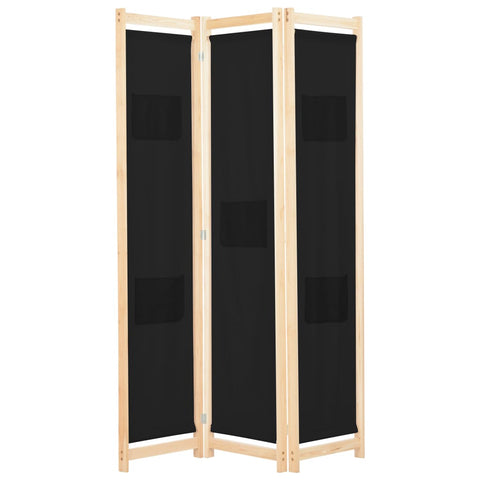 3-Panel Room Divider Black Fabric