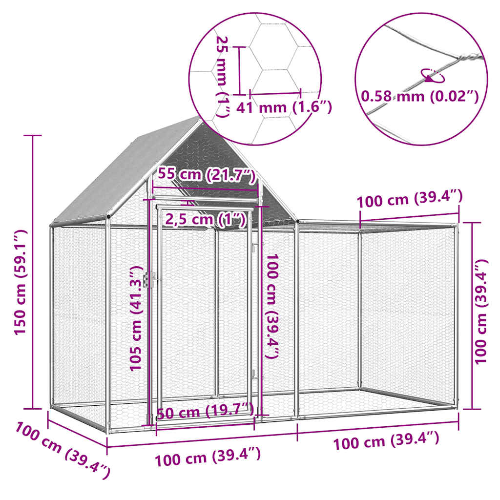 Galvanised Steel Chicken Coop 2x1x1.5m | Simpledeals