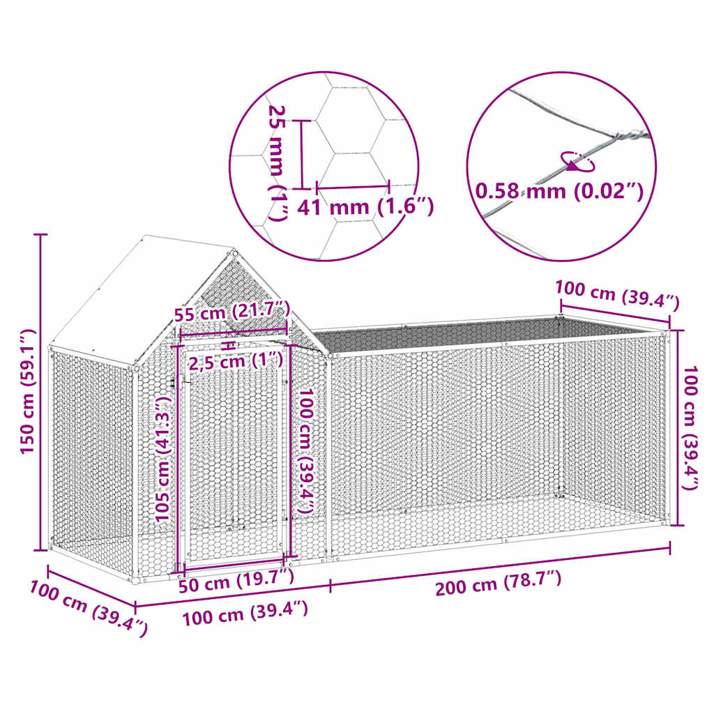 Galvanised Steel Chicken Coop 3x1x1.5m | Simpledeals