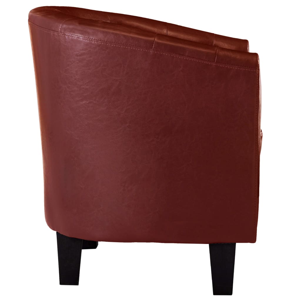 Tub Chair with Footstool Wine Red faux Leather