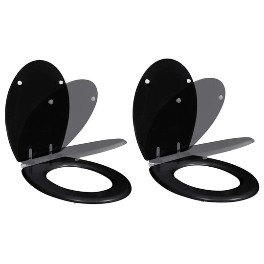Toilet Seats with Soft Close Lids 2 pcs MDF Black - Toilet & Bidet Seats