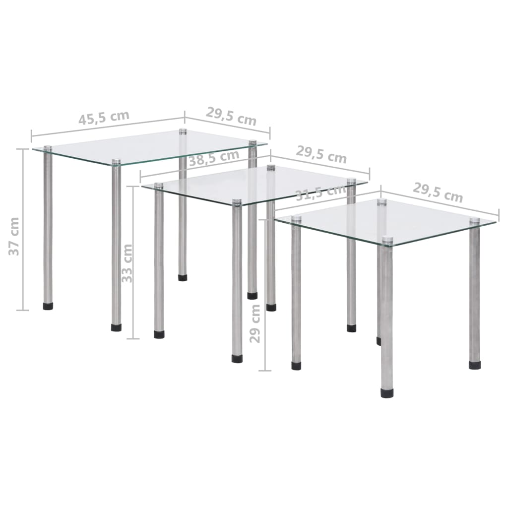 Glass Nesting Tables Set 3 Piece Tempered | Simpledeals