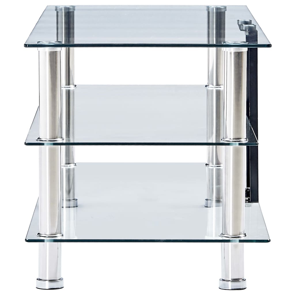 TV Stand 2 Shelves Transparent Tempered Glass