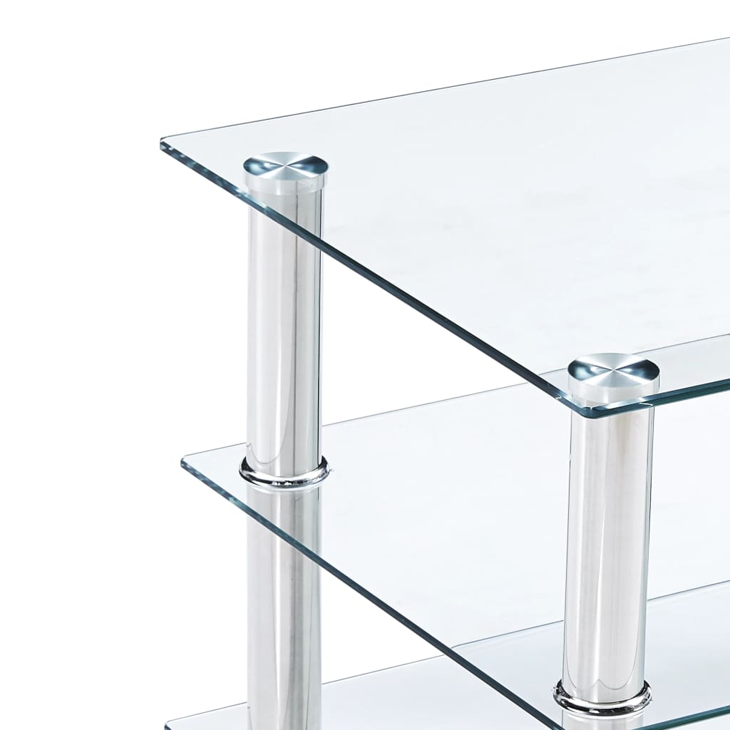 TV Stand 2 Shelves Transparent Tempered Glass