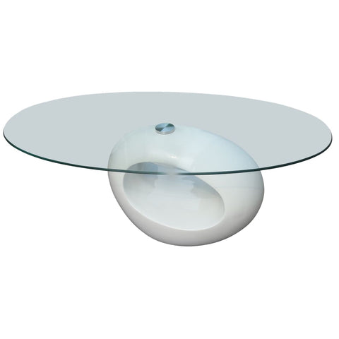 Coffee Table With Oval Glass Top High Gloss White