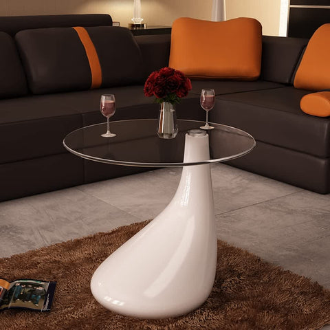 Coffee Table with Round Glass Top High Gloss White