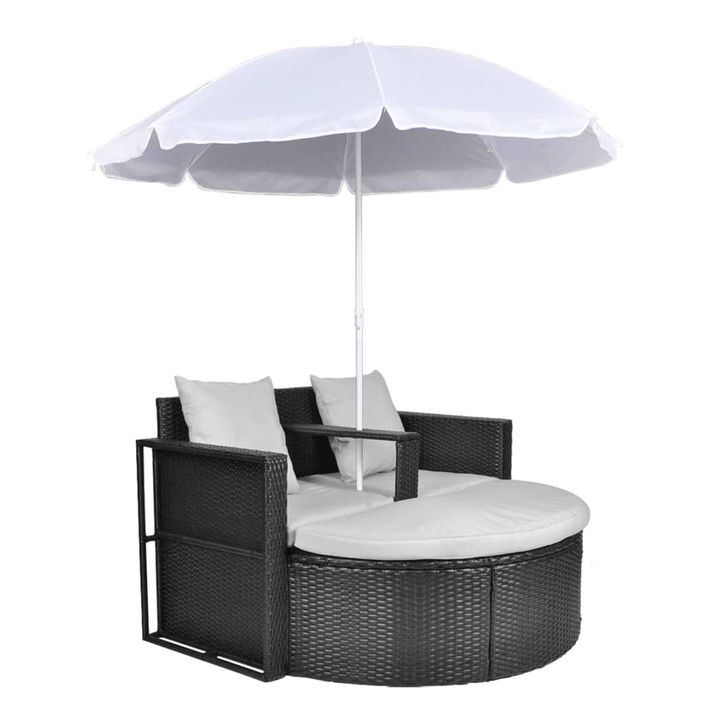 Black colour - Garden Bed with Parasol Black Poly Rattan