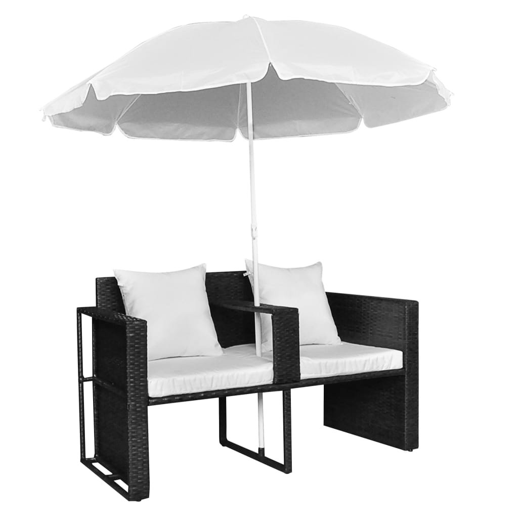 Rattan finish - Garden Bed with Parasol Black Poly Rattan