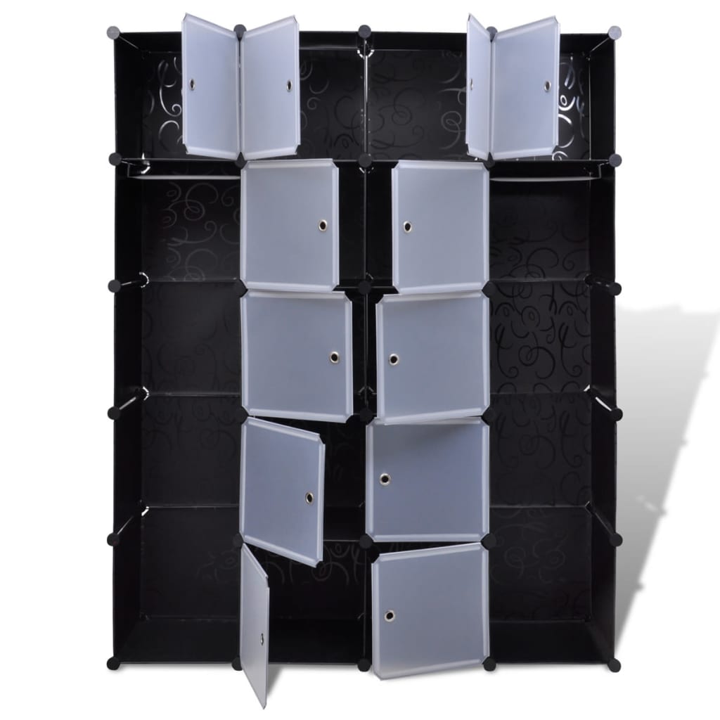 Modular Cabinet 14 Compartments Black and White