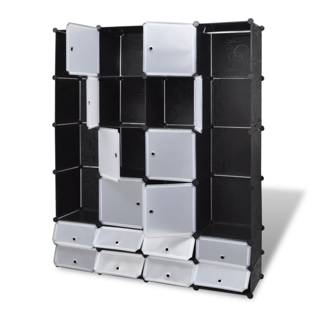 Modular Cabinet 18 Compartments Black and White
