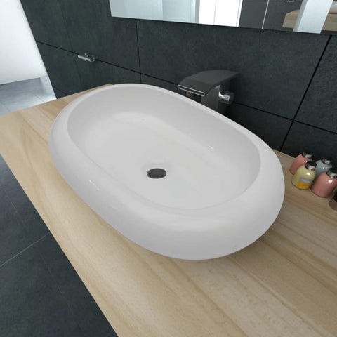 Luxury Ceramic Basin Oval-shaped Sink White S