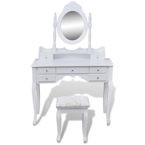 Dressing Table with Mirror and Stool 7 Drawers White
