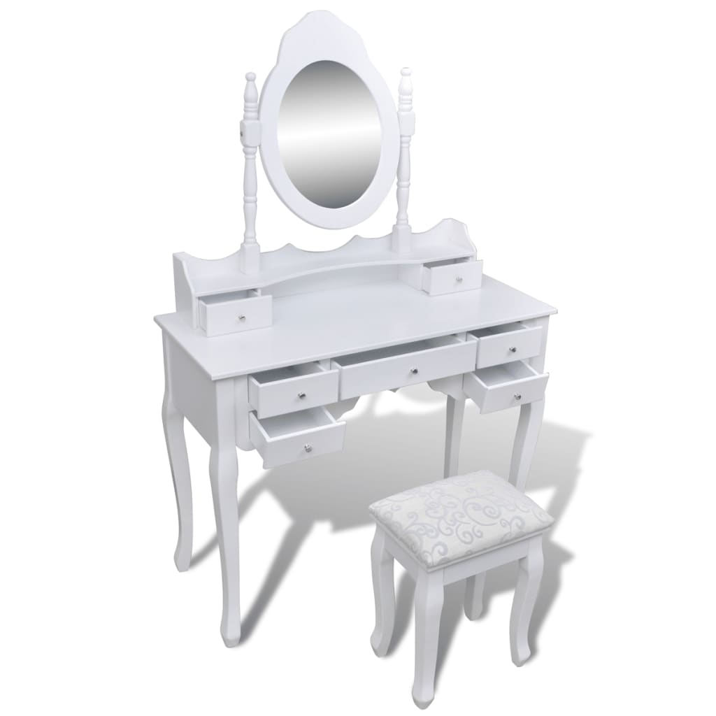 Dressing Table with Mirror and Stool 7 Drawers White