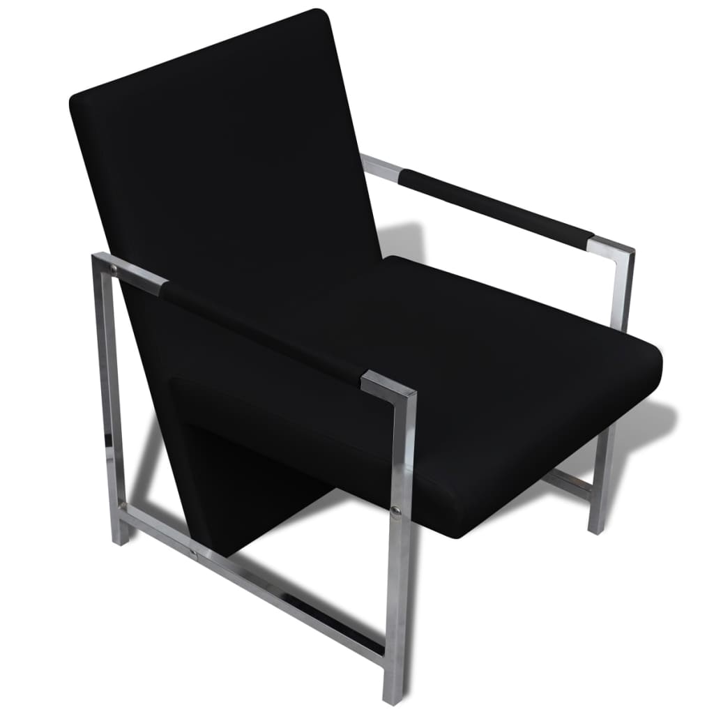 Armchair with Chrome Feet Black Leather