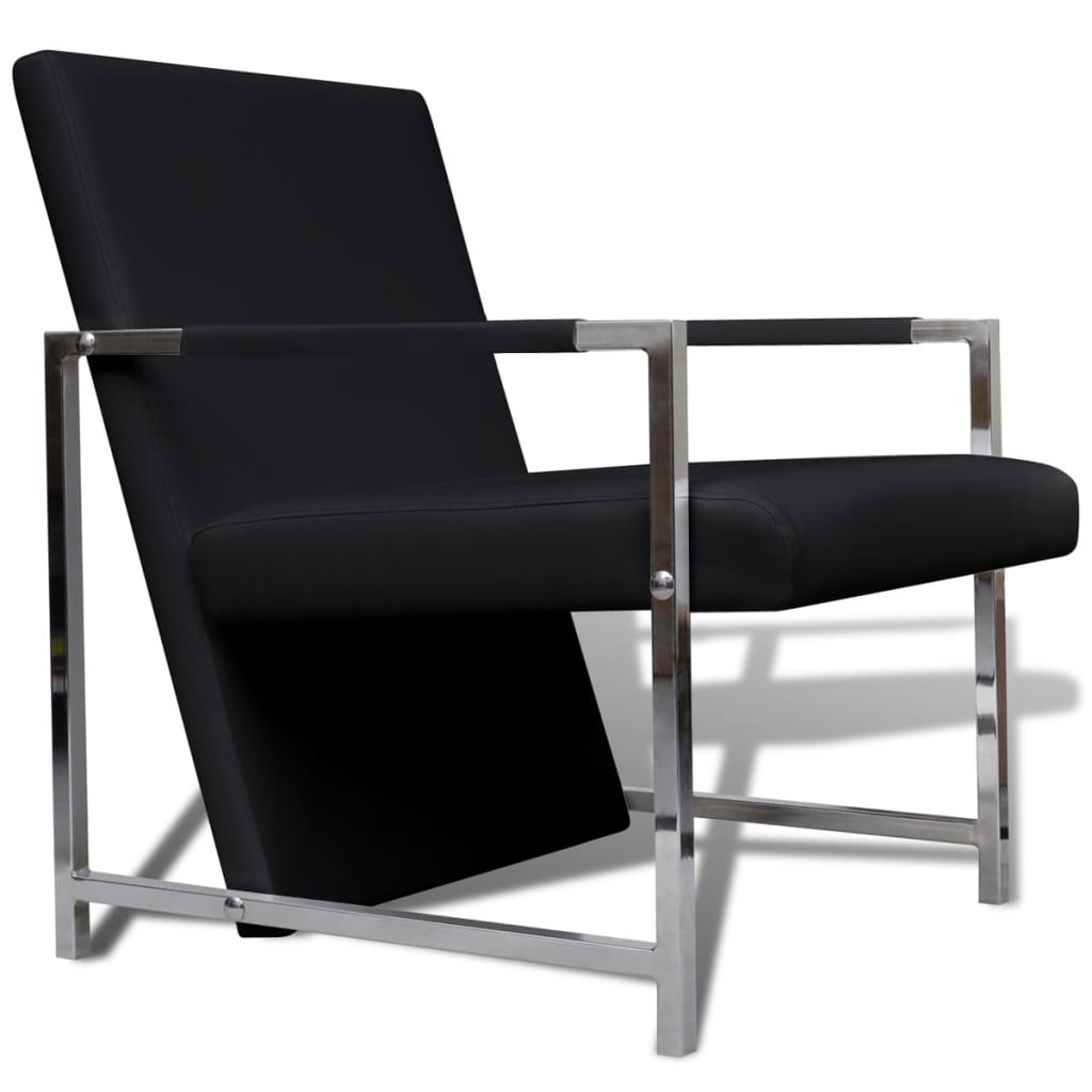 Armchairs 2 pcs with Chrome Frame Black Leather