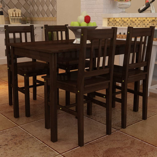 Wooden Dining Table with 4 Chairs Brown - Kitchen & Dining Furniture Sets