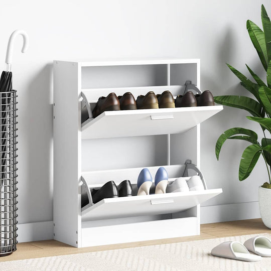 Shoe Cabinet with 2 Compartments Wooden White - Shoe Racks & Organisers