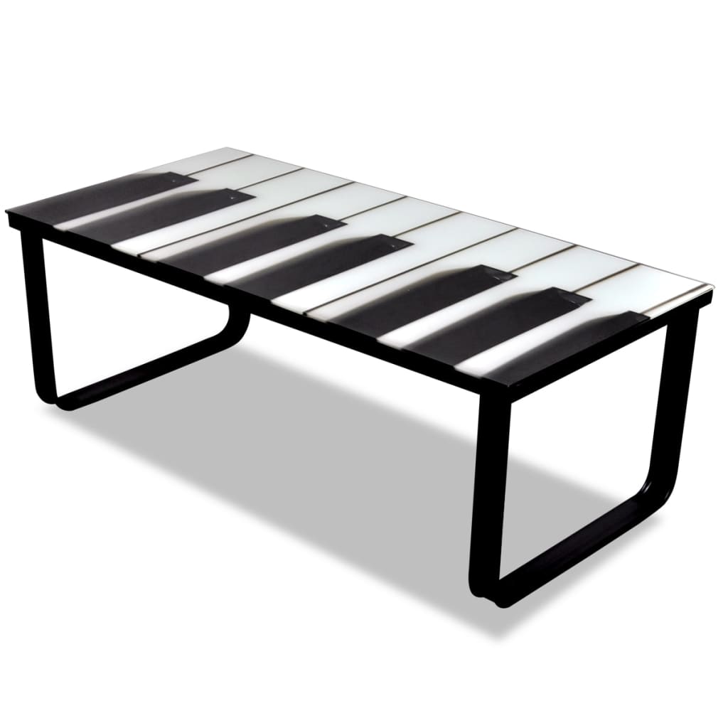Coffee Table With Piano Printing Glass Top