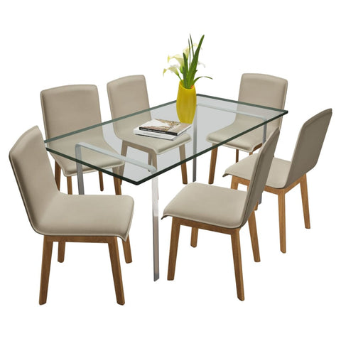 Dining Chairs 6 pcs Beige Fabric and Solid Oak Wood