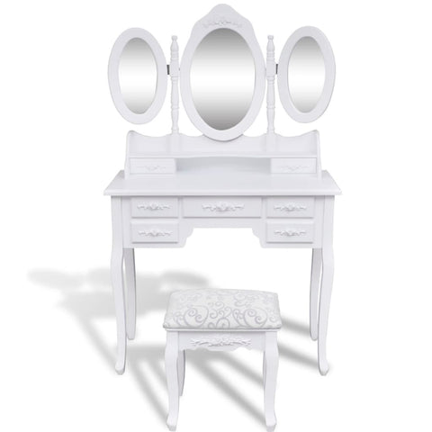 Dressing Table with Stool and 3 Mirrors White