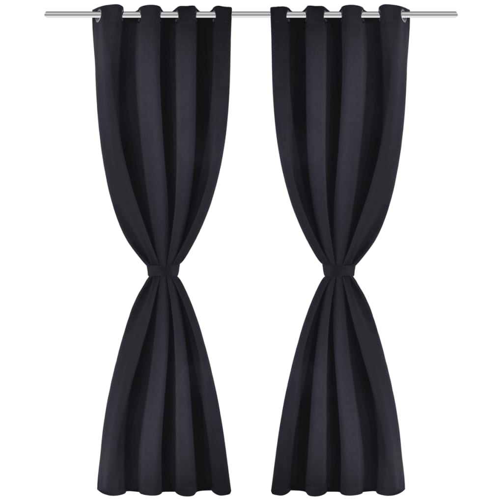 2 pcs Black Blackout Curtains with etal Rings
