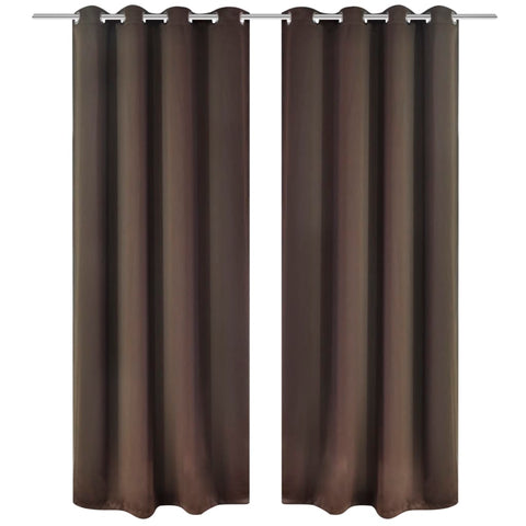 2 pcs Brown Blackout Curtains with etal Rings