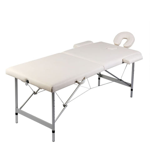 Cream White Foldable Massage Table 2 Zones with Aluminium Frame