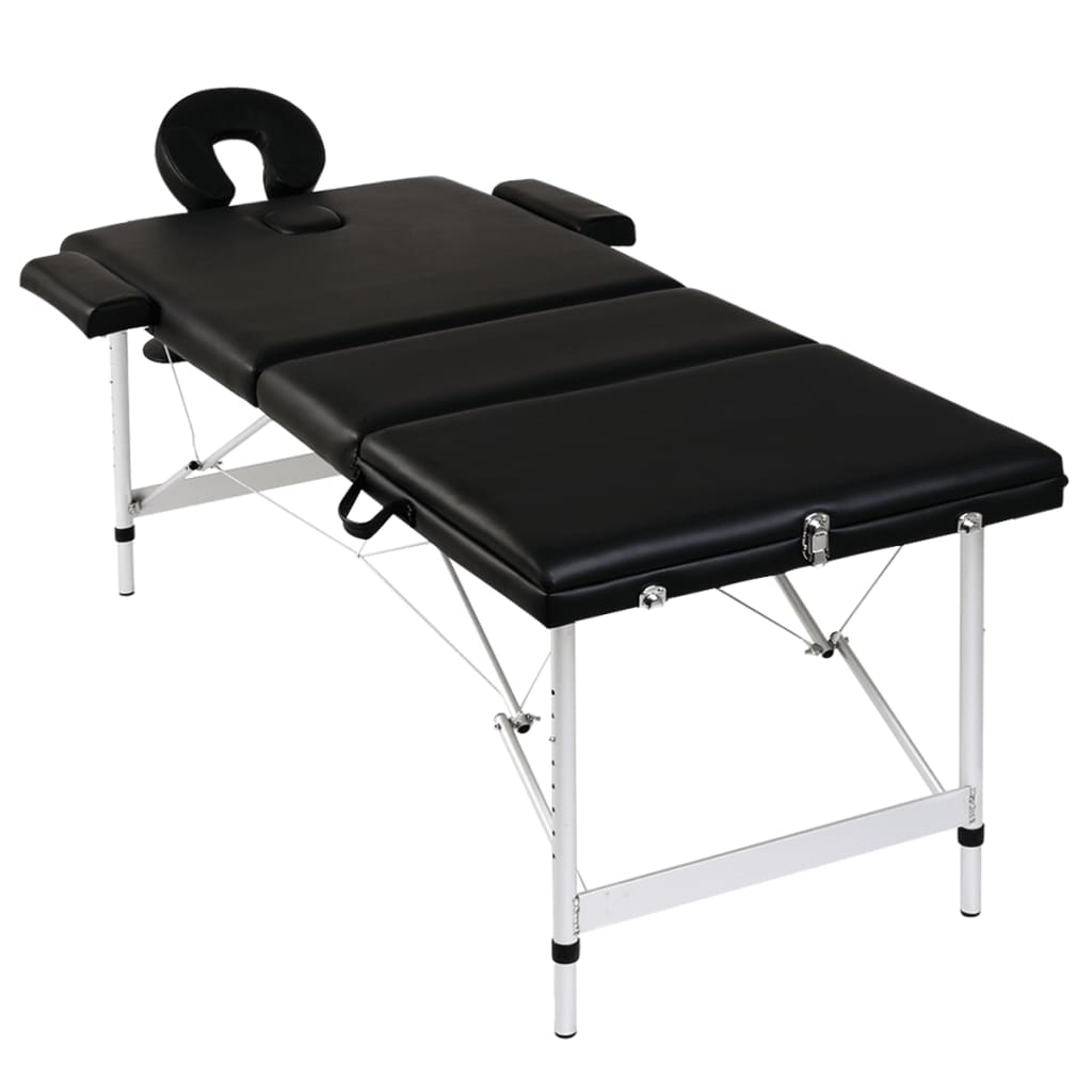 Black Foldable Massage Table 3 Zones with Aluminium Frame