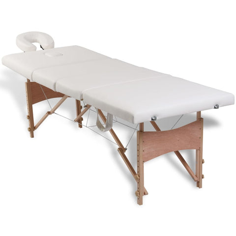 Creme White Foldable Massage Table 4 Zones with Wooden Frame