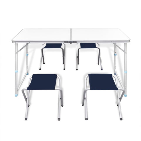 Foldable Camping Table Set with 4 Stools Height Adjustable