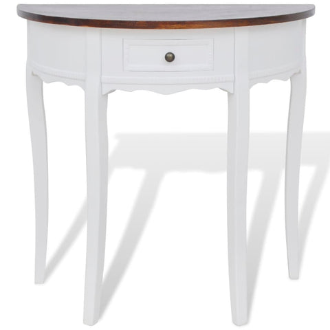 Console Table with Drawer and Brown Top Half-round