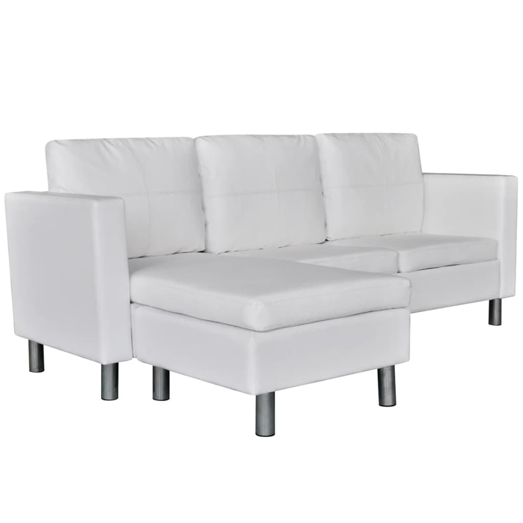 Sectional Sofa 3-Seater Artificial Leather White