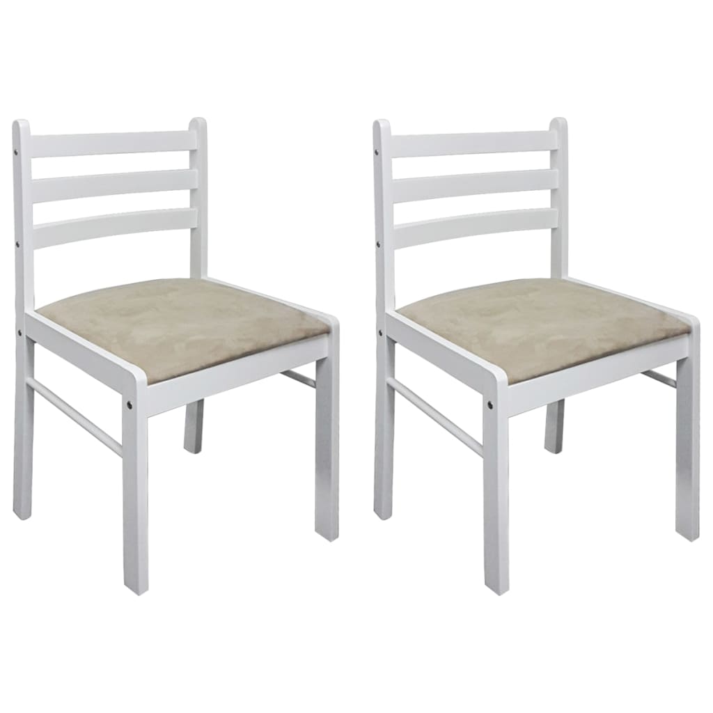 2 Pcs - Dining Chairs 2 pcs White Solid Rubber Wood and Velvet