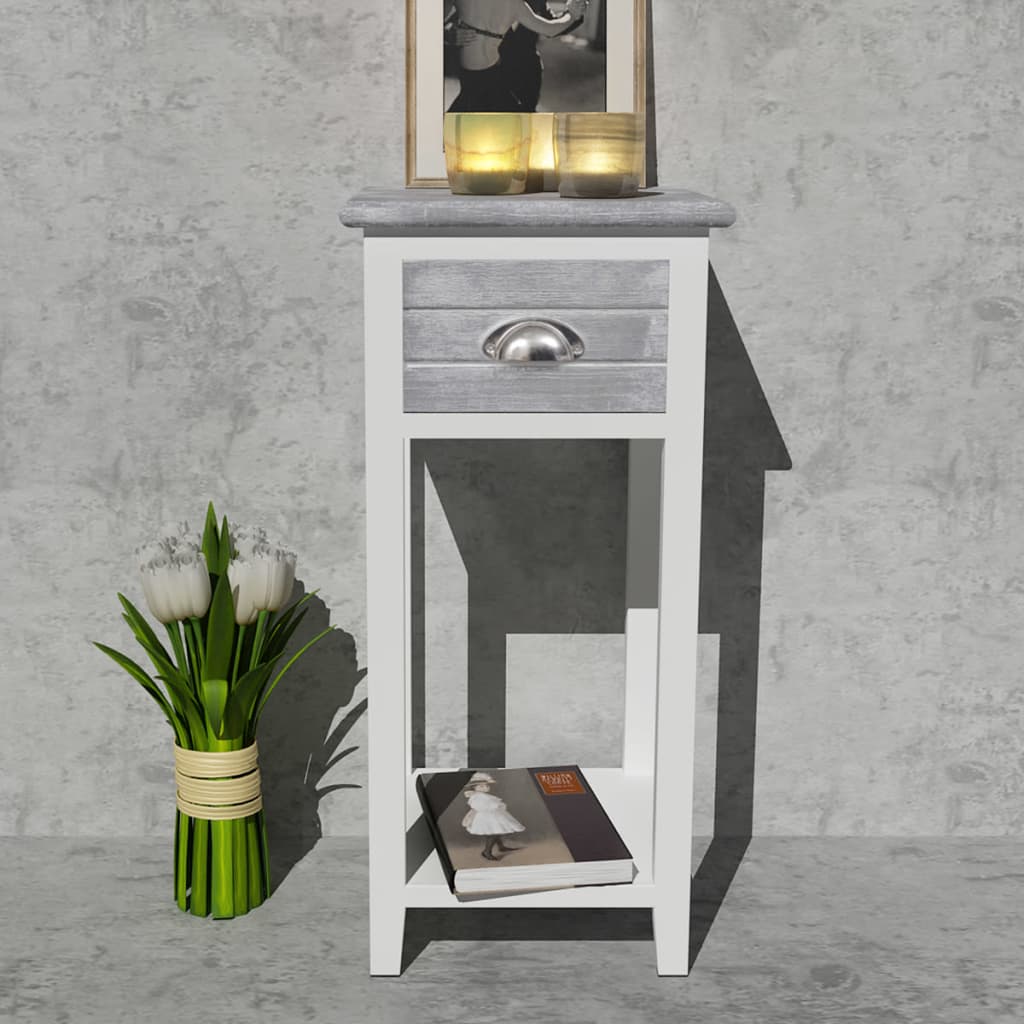 Nightstand with 1 Drawer Grey and White