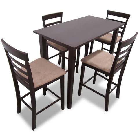 Brown Wooden Bar Table and 4 Bar Chairs Set