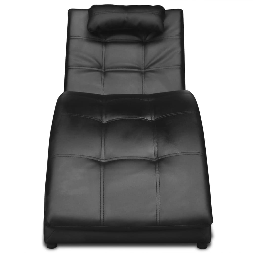 Chaise Longue with Pillow Black Leather