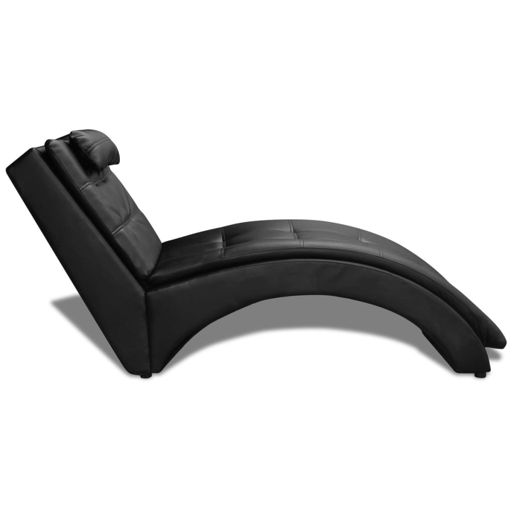 Chaise Longue with Pillow Black Leather