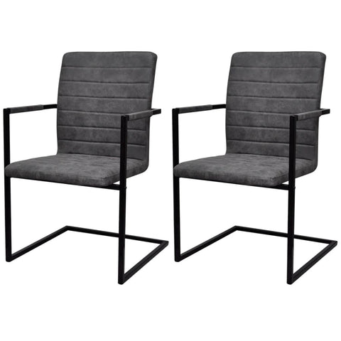 Dining Chairs 2 pcs Grey Leather