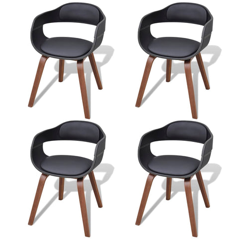 Dining Chairs 4 pcs Black Bent Wood and Leather