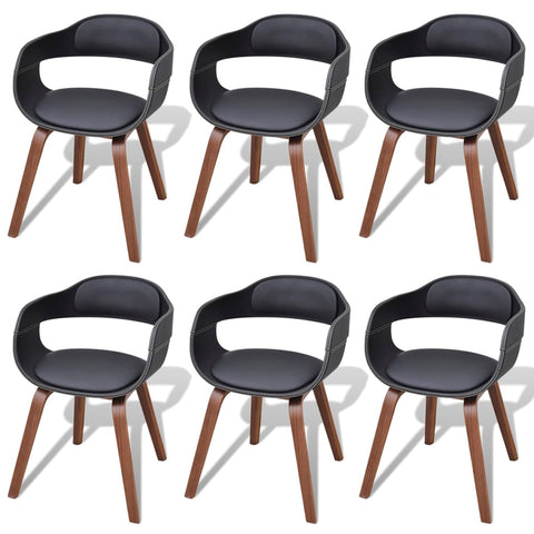 Dining Chairs 6 pcs Black Bent Wood and Leather